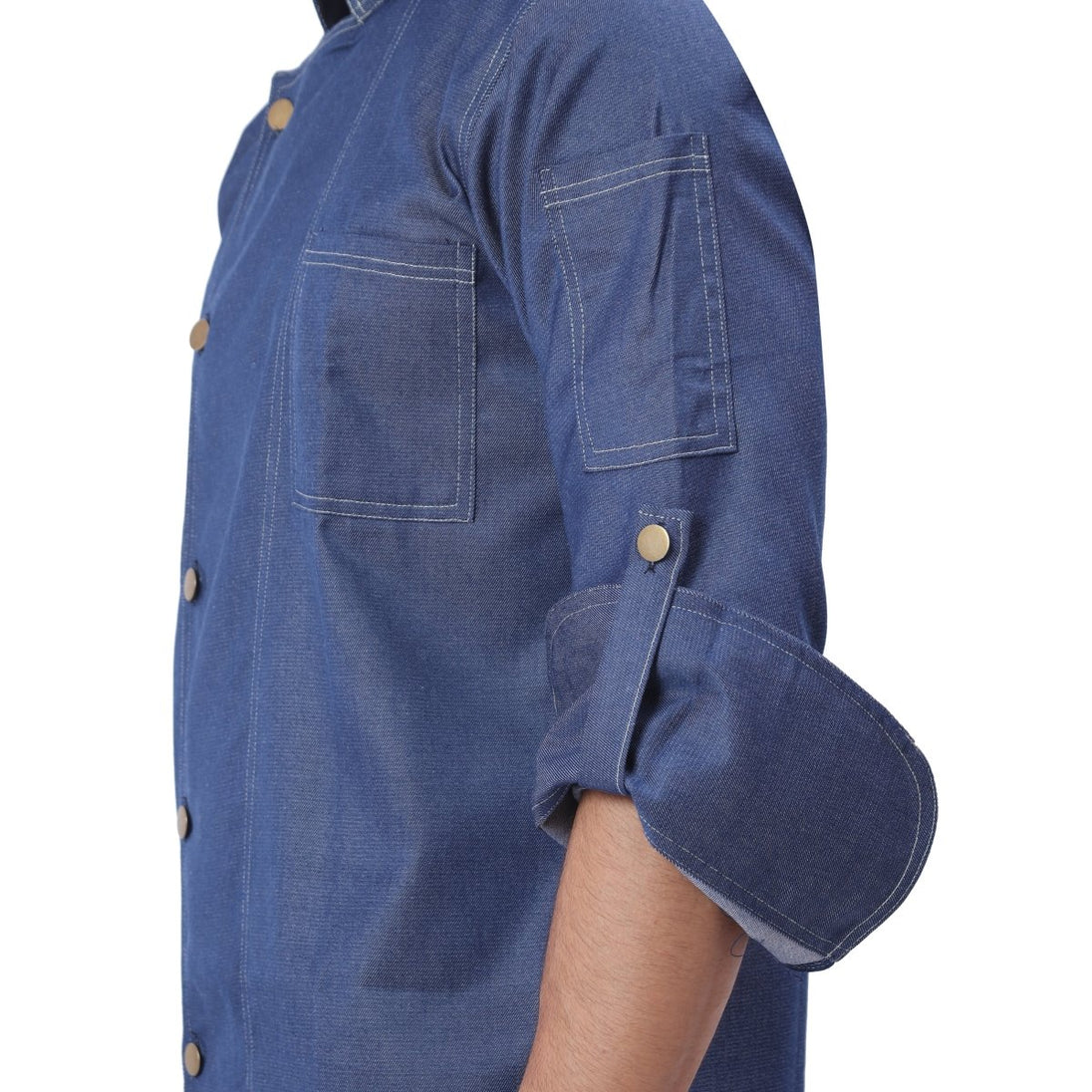 Executive Denim Full Sleeve Chef Coat (Classic Blue) - Free Embroidery - Uwears®