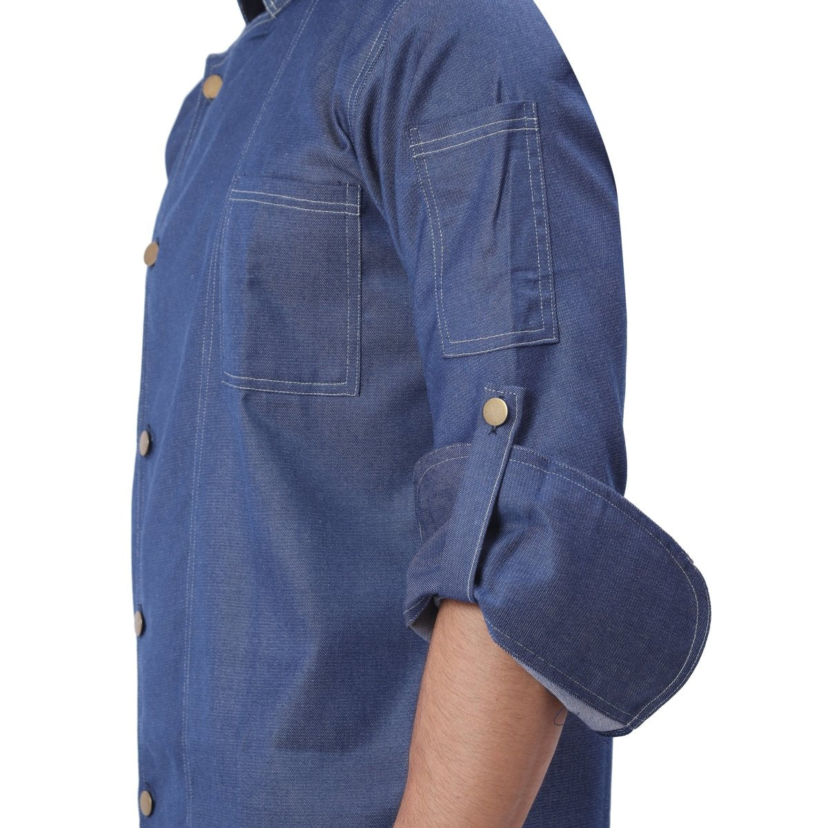 Executive Denim Full Sleeve Chef Coat (Classic Blue) - Free Embroidery - Uwears®