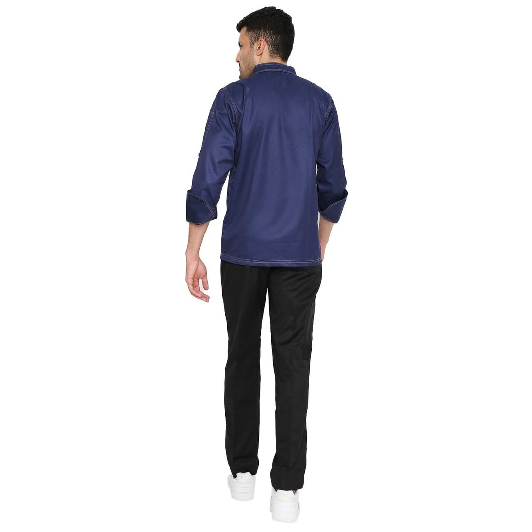 Executive Denim Full Sleeve Chef Coat (Dark Blue) - Free Embroidery - Uwears®