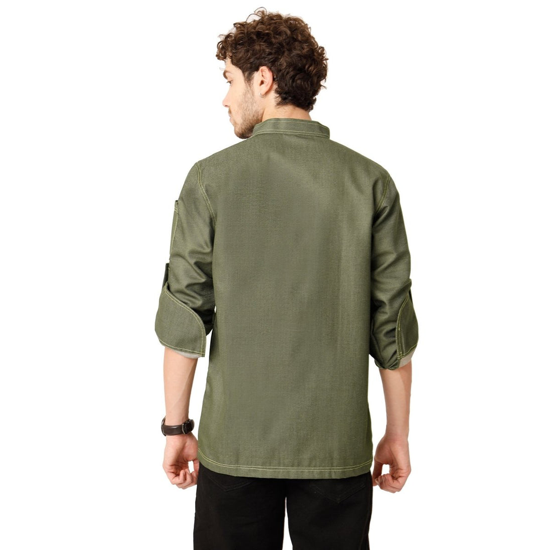 Executive Denim Full Sleeve Chef Coat (Olive Green) - Free Embroidery - Uwears®