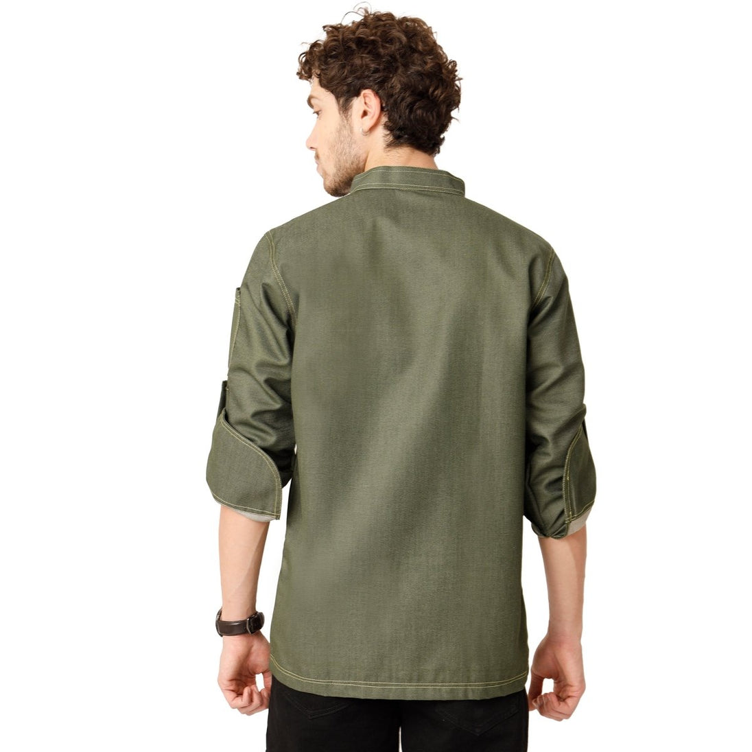 Executive Denim Full Sleeve Chef Coat (Olive Green) - Free Embroidery - Uwears®