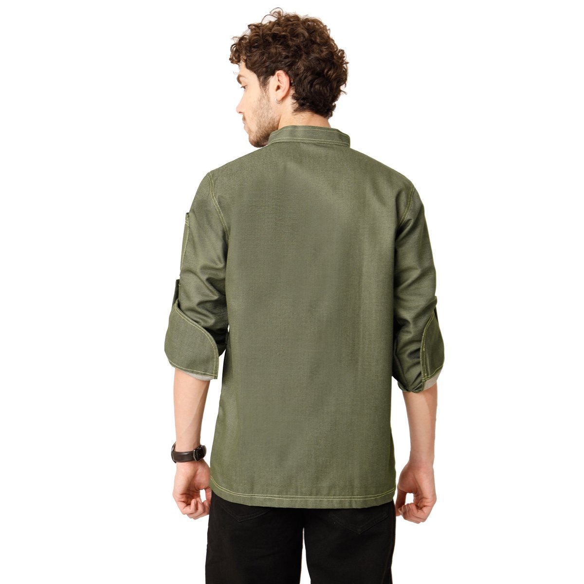 Executive Denim Full Sleeve Chef Coat (Olive Green) - Free Embroidery - Uwears®