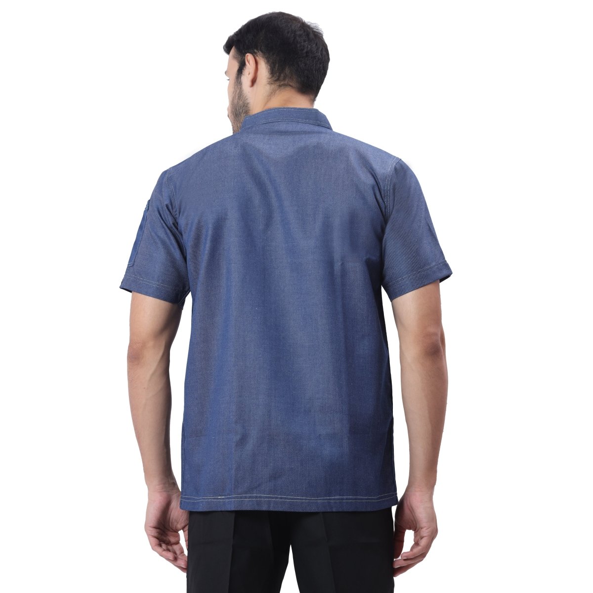 Executive Denim Half Sleeve Chef Coat (Classic Blue) - Free Embroidery - Uwears®