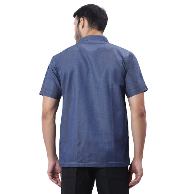 Executive Denim Half Sleeve Chef Coat (Classic Blue) - Free Embroidery - Uwears®