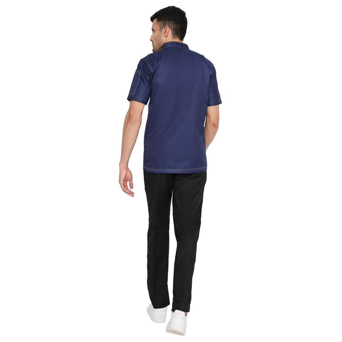 Executive Denim Half Sleeve Chef Coat (Dark Blue) - Free Embroidery - Uwears®