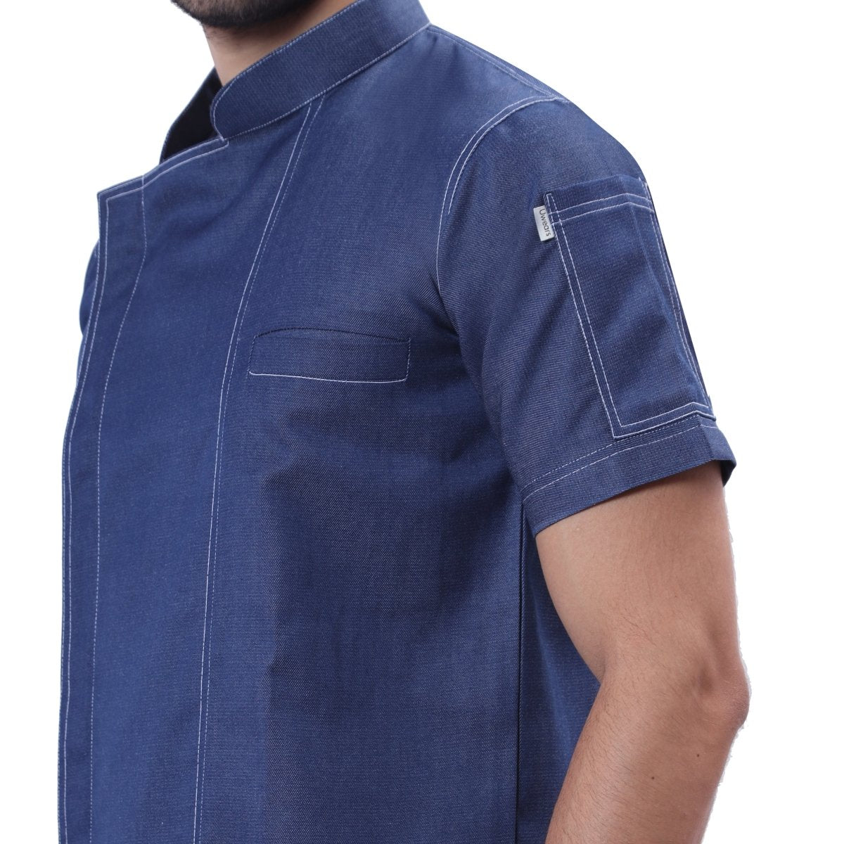 Executive Denim Zipper Chef Coat (Classic Blue) - Free Embroidery - Uwears®