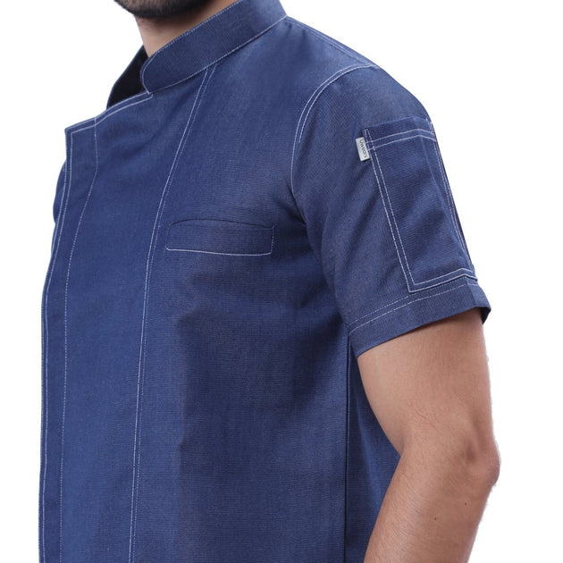 Executive Denim Zipper Chef Coat (Classic Blue) - Free Embroidery - Uwears®