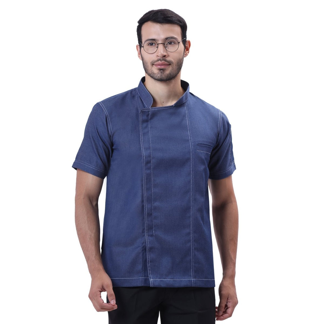 Executive Denim Zipper Chef Coat (Classic Blue) - Free Embroidery - Uwears®