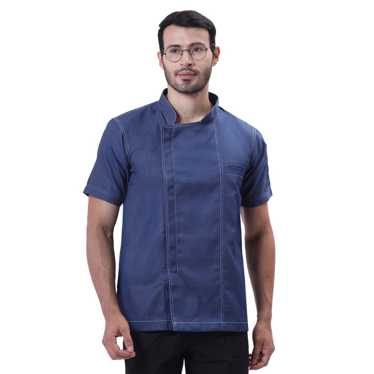 Executive Denim Zipper Chef Coat (Classic Blue) - Free Embroidery - Uwears®