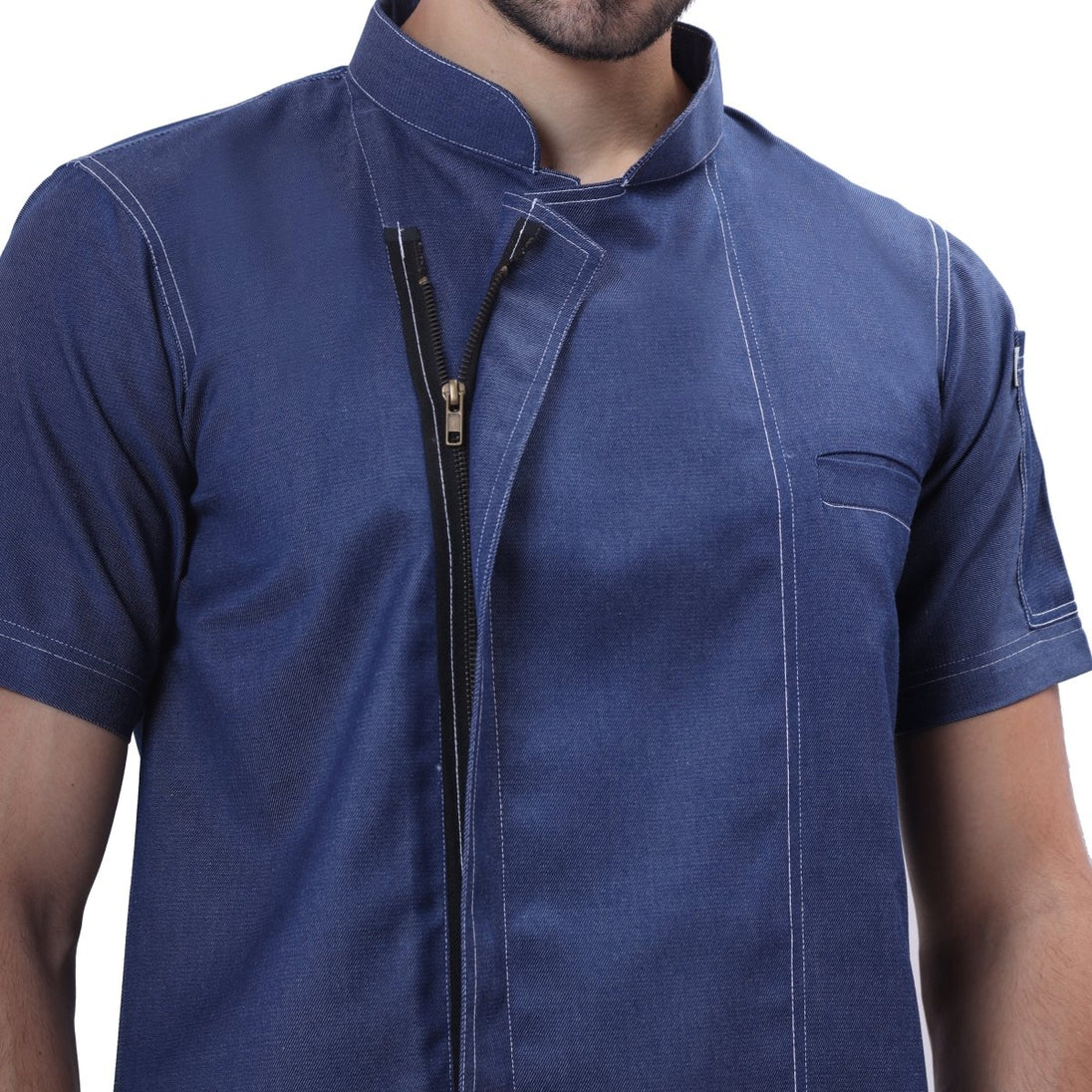Executive Denim Zipper Chef Coat (Classic Blue) - Free Embroidery - Uwears®