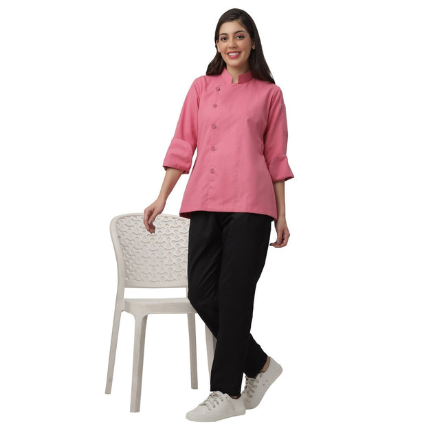 Lite Women Full Sleeve Chef Coat (Pink) - Free Embroidery - Uwears®