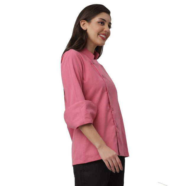 Lite Women Full Sleeve Chef Coat (Pink) - Free Embroidery - Uwears®