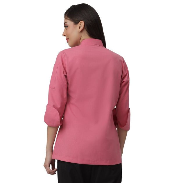 Lite Women Full Sleeve Chef Coat (Pink) - Free Embroidery - Uwears®
