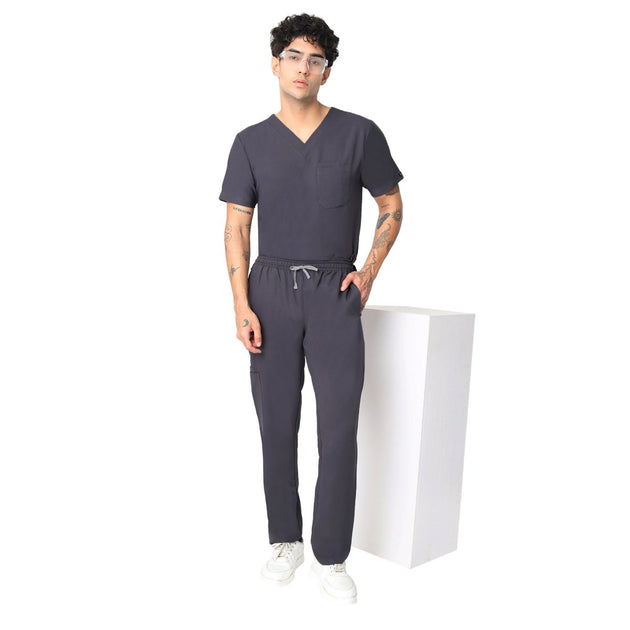 Men's 4 - Way Noir 2.0 Scrub Suit (No Wrinkle) Free Embroidery (SMART FIT) - Uwears®