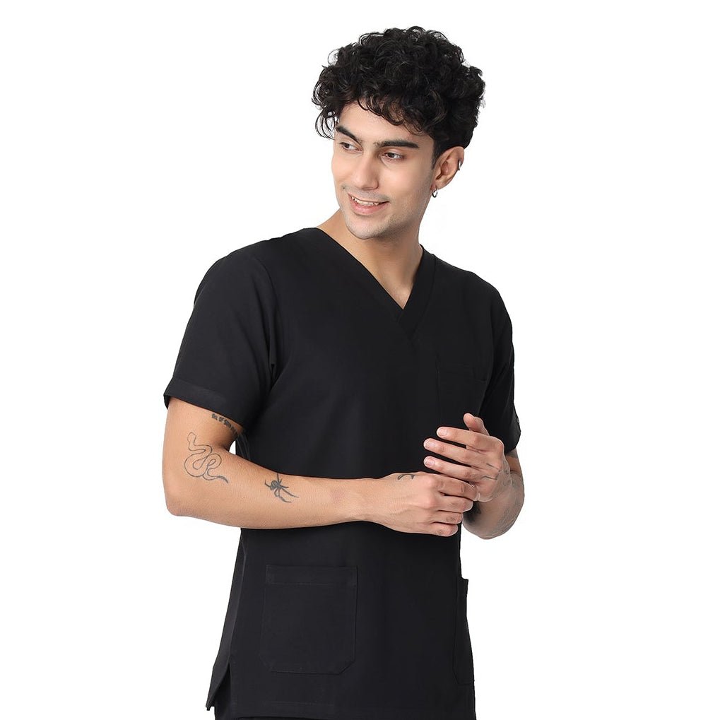Men's 4 - Way Noir 2.0 Scrub Suit (No Wrinkle) Free Embroidery (SMART FIT) - Uwears®