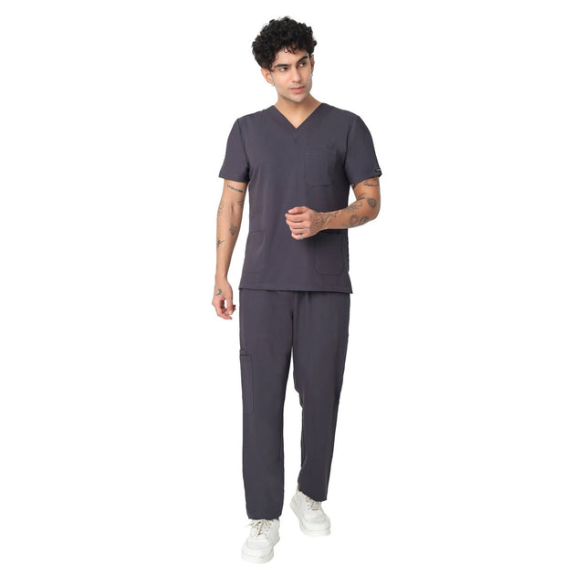 Men's 4 - Way Noir 2.0 Scrub Suit (No Wrinkle) Free Embroidery (SMART FIT) - Uwears®