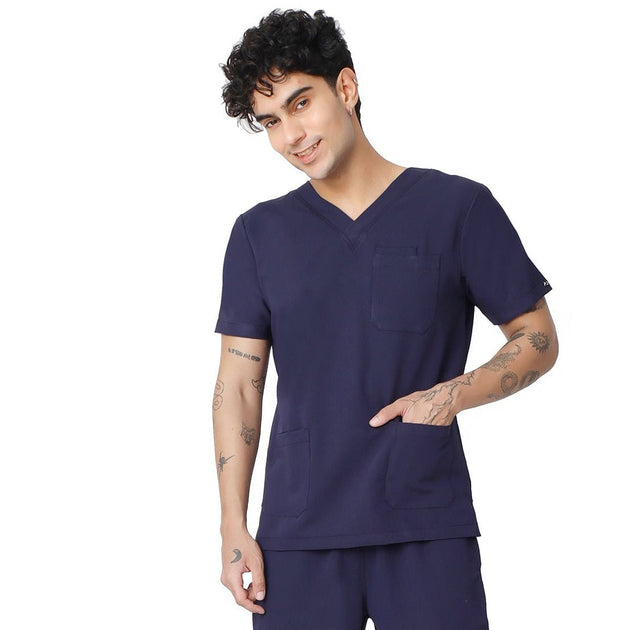 Men's 4 - Way Noir 2.0 Scrub Suit (No Wrinkle) Free Embroidery (SMART FIT) - Uwears®