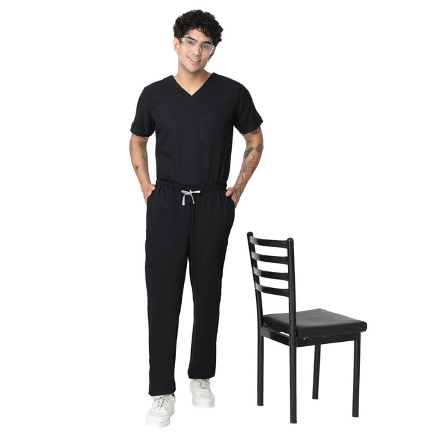 Men's 4 - Way Noir 2.0 Scrub Suit (No Wrinkle) Free Embroidery (SMART FIT) - Uwears®