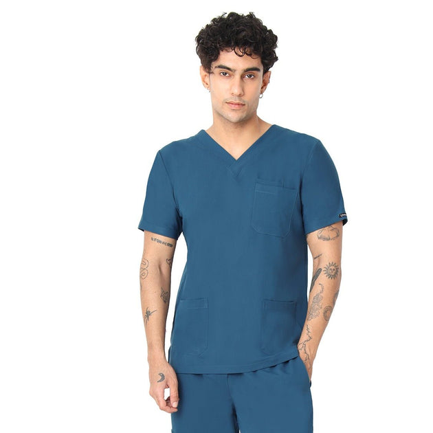 Men's 4 - Way Noir 2.0 Scrub Suit (No Wrinkle) Free Embroidery (SMART FIT) - Uwears®