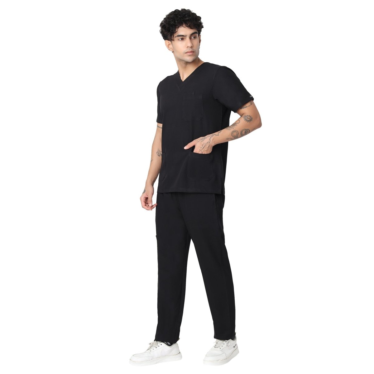 Men's 4 - Way Noir 2.0 Scrub Suit (No Wrinkle) Free Embroidery (SMART FIT) - Uwears®