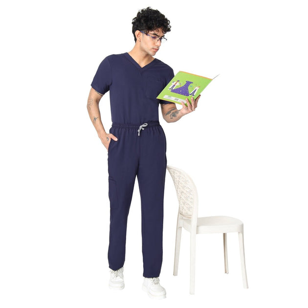 Men's 4 - Way Noir 2.0 Scrub Suit (No Wrinkle) Free Embroidery (SMART FIT) - Uwears®