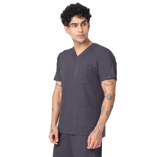 Men's 4 - Way Noir 2.0 Scrub Suit (No Wrinkle) Free Embroidery (SMART FIT) - Uwears®