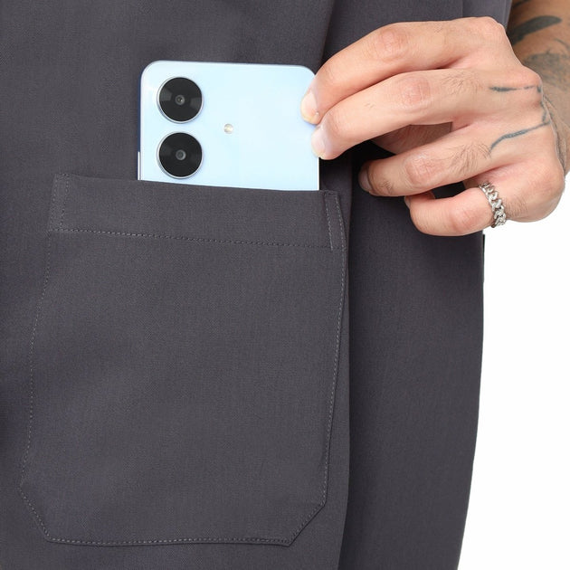 Men's 4 - Way Noir 2.0 Scrub Suit (No Wrinkle) Free Embroidery (SMART FIT) - Uwears®