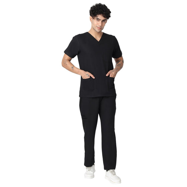 Men's 4 - Way Noir 2.0 Scrub Suit (No Wrinkle) Free Embroidery (SMART FIT) - Uwears®