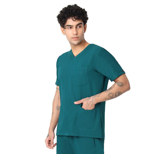 Men's 4 - Way Noir 2.0 Scrub Suit (No Wrinkle) Free Embroidery (SMART FIT) - Uwears®