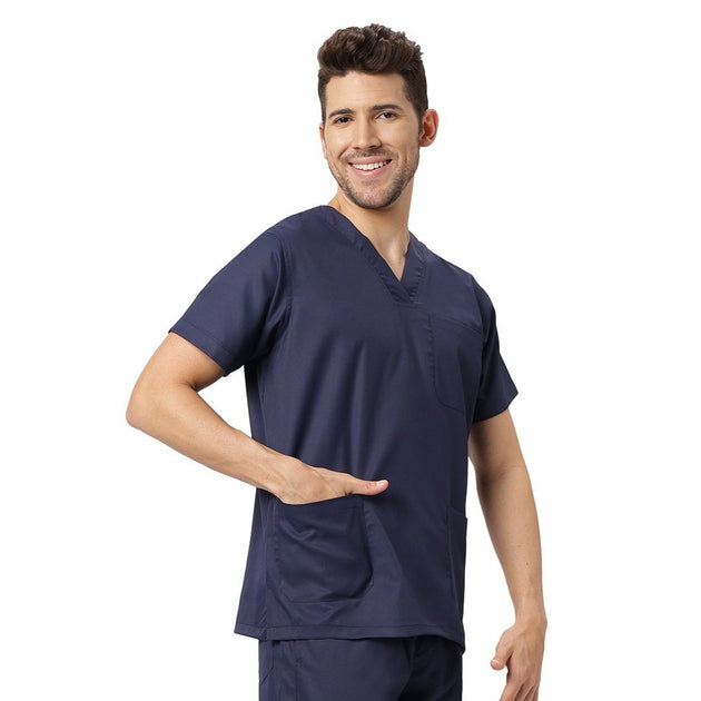 Men's 4 - Way Noir Scrub Suit (No Wrinkle) Free Embroidery (SLIM FIT) - Uwears®