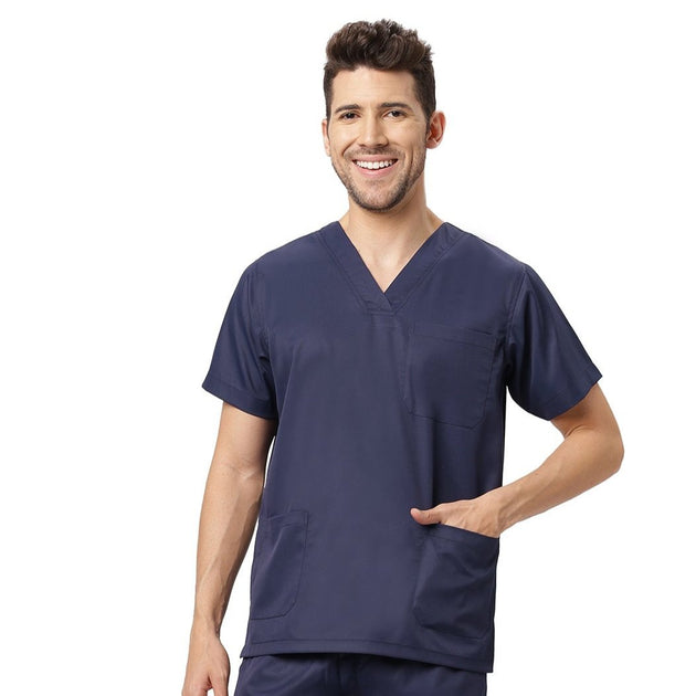Men's 4 - Way Noir Scrub Suit (No Wrinkle) Free Embroidery (SLIM FIT) - Uwears®