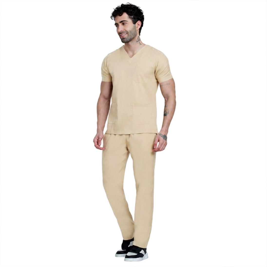 Men's Beige Spa / Salon Top and Bottom - Uwears®