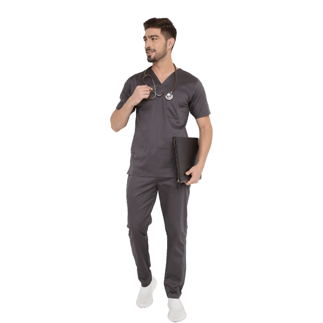 Men's Stretch Scrub Suit LYCO V - 2 Free Embroidery (SLIM FIT) - Uwears®