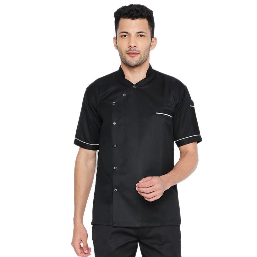 Modern Half Sleeve Chef Coat Snap Button (Black/White) - Free Embroidery - Uwears®