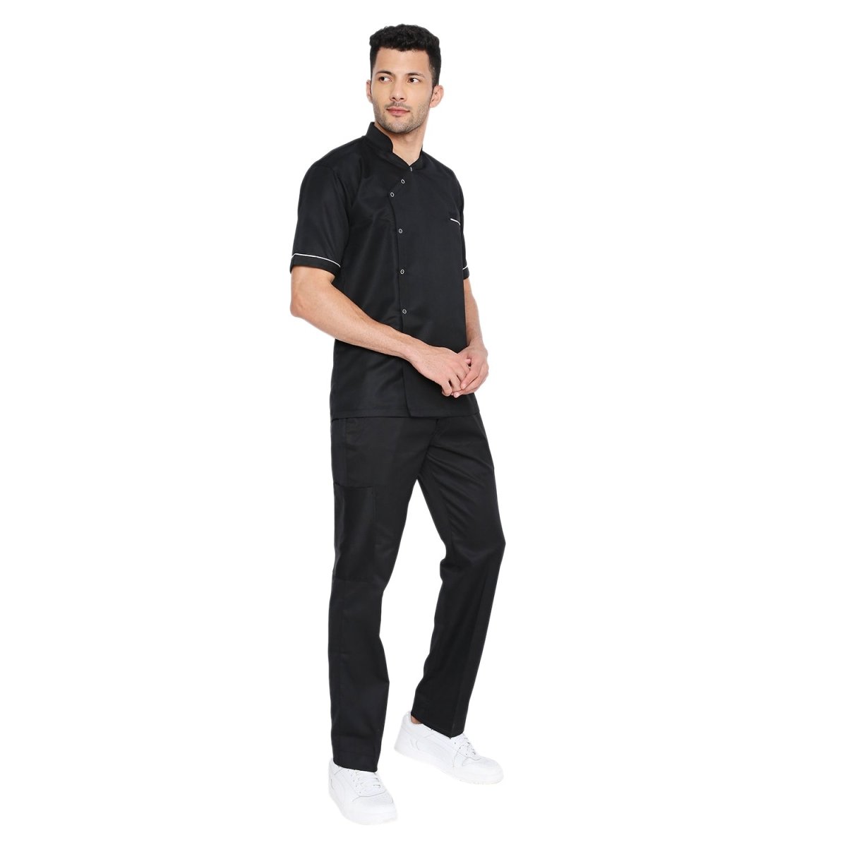 Modern Half Sleeve Chef Coat Snap Button (Black/White) - Free Embroidery - Uwears®