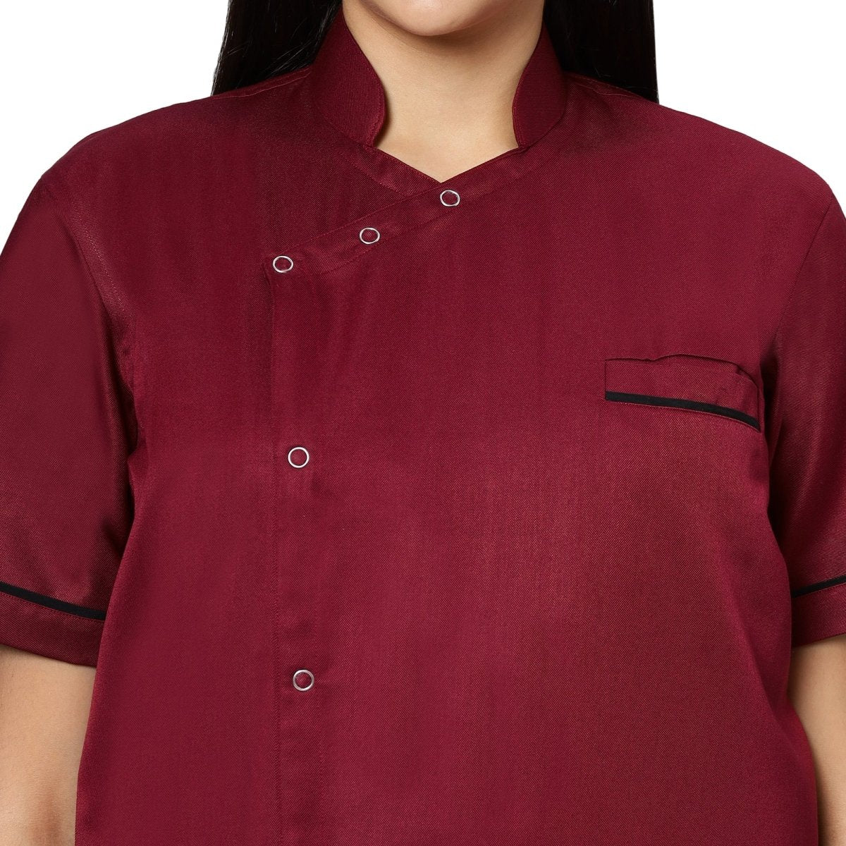 Modern Half Sleeve Chef Coat Snap Button (Maroon/Black) - Free Embroidery - Uwears®
