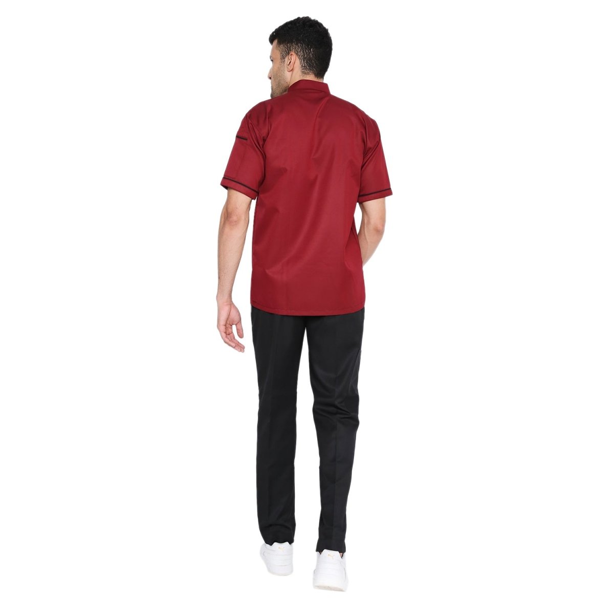 Modern Half Sleeve Chef Coat Snap Button (Maroon/Black) - Free Embroidery - Uwears®