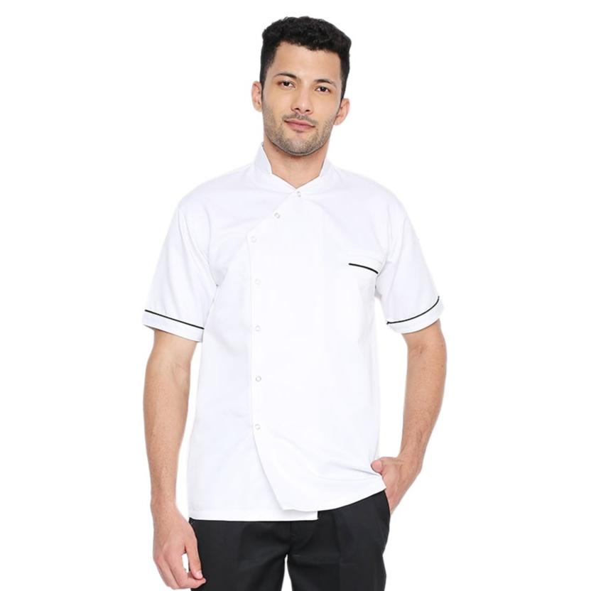 Modern Half Sleeve Chef Coat Snap Button (White/Black) - Free Embroidery - Uwears®