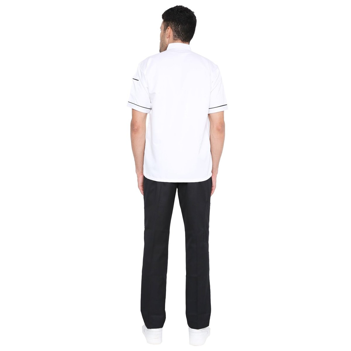 Modern Half Sleeve Chef Coat Snap Button (White/Black) - Free Embroidery - Uwears®