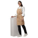 Set of 4 beige aprons laid out — bulk order free logo printing