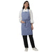 Pack of 4 ceil blue aprons on model — hotel and cafe staff uniform