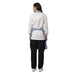 Set of 4 ceil blue aprons laid out — bulk order free logo printing