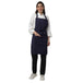 Set of 4 navy blue aprons laid out — bulk order free logo printing