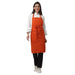 Set of 4 orange aprons laid out — bulk order free logo printing
