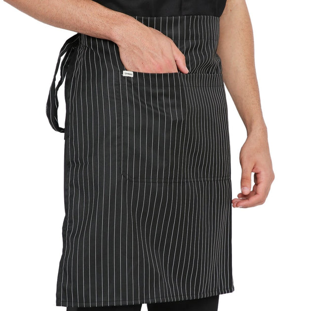 Pack of 4 Service Waist Apron (Black/White) Fine Line - Free Embroidery - Uwears®