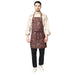 Premium canvas printed barista apron front view — leather neck strap, front pocket