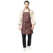 Premium canvas printed barista apron front view — leather neck strap, front pocket