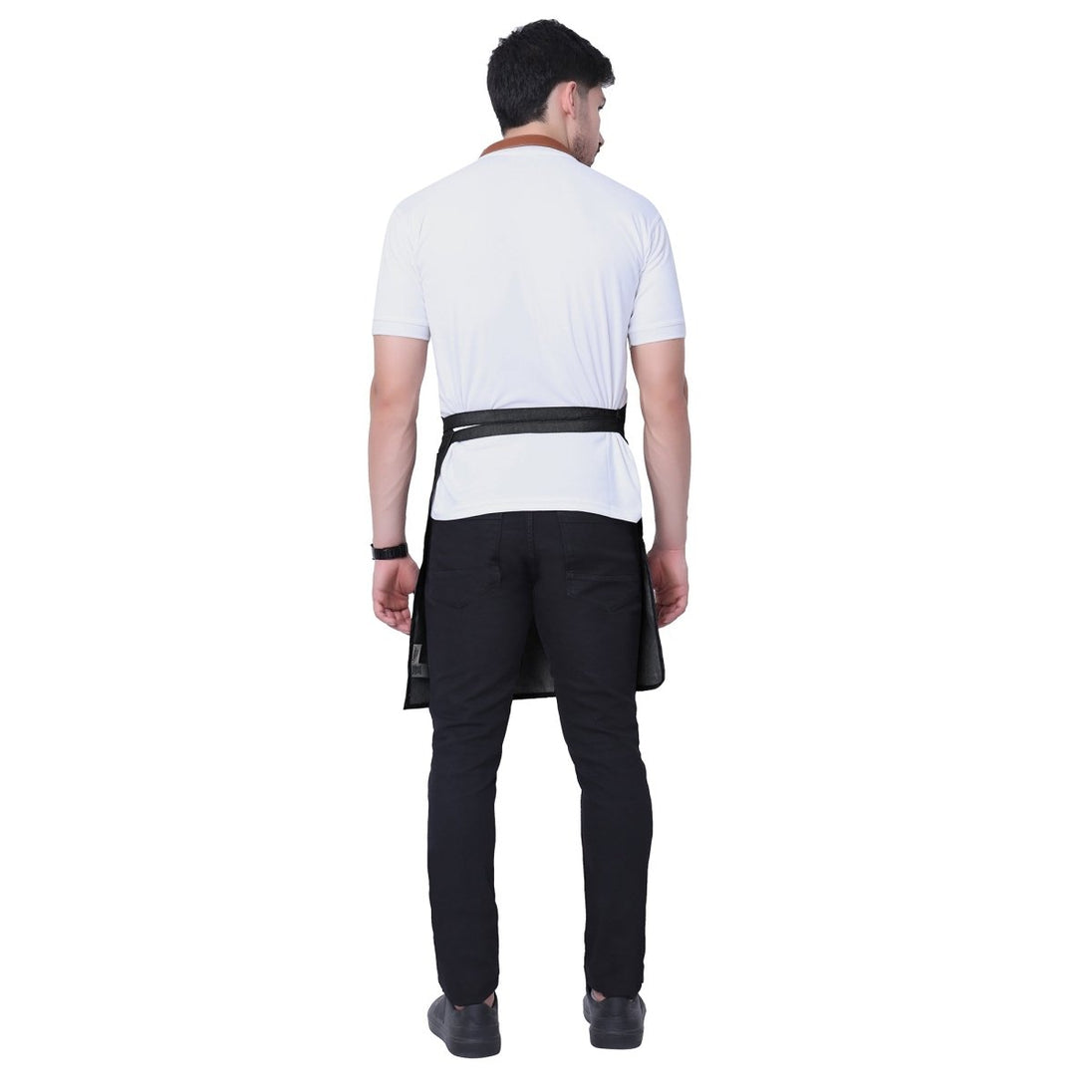 Premium Denim Apron with Leather Strap (Black Grey) - Free Embroidery - Uwears®