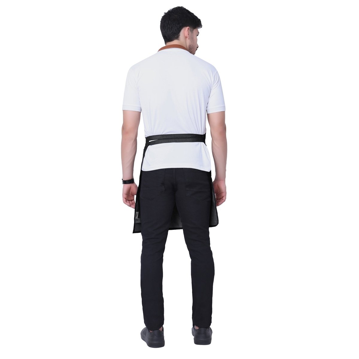 Premium Denim Apron with Leather Strap (Black Grey) - Free Embroidery - Uwears®