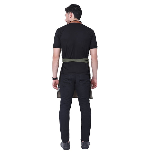 Premium Denim Apron with Leather Strap (Olive Green) - Free Embroidery - Uwears®
